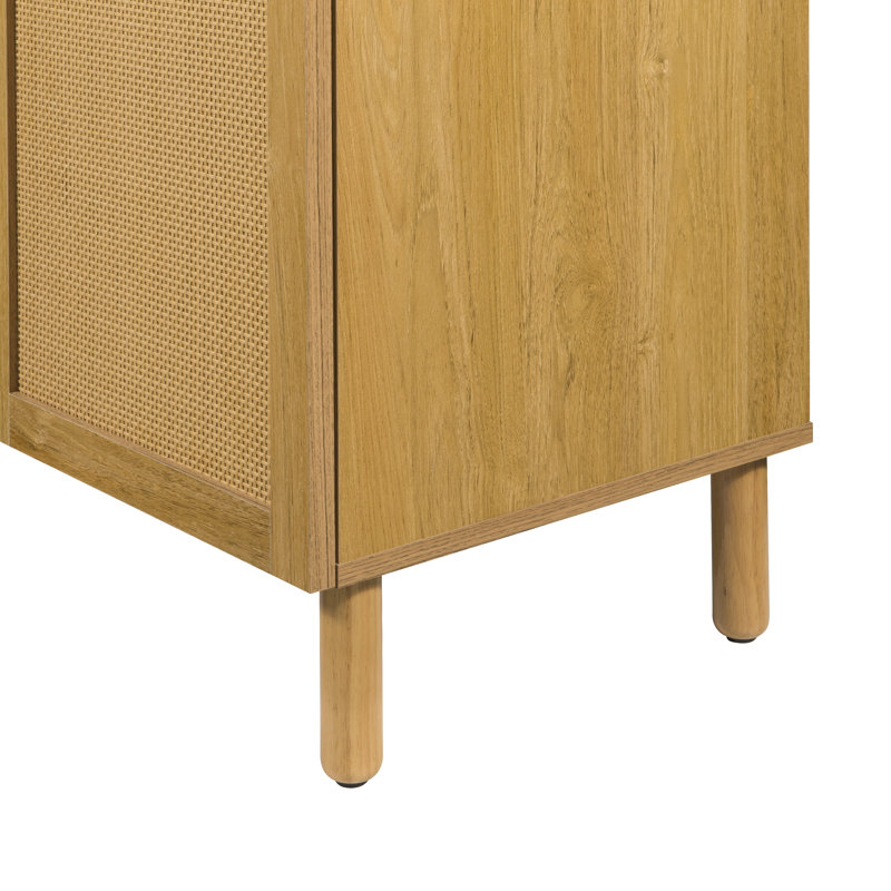 Brown Synthetic Rattan 3-Door Sideboard with Black Top