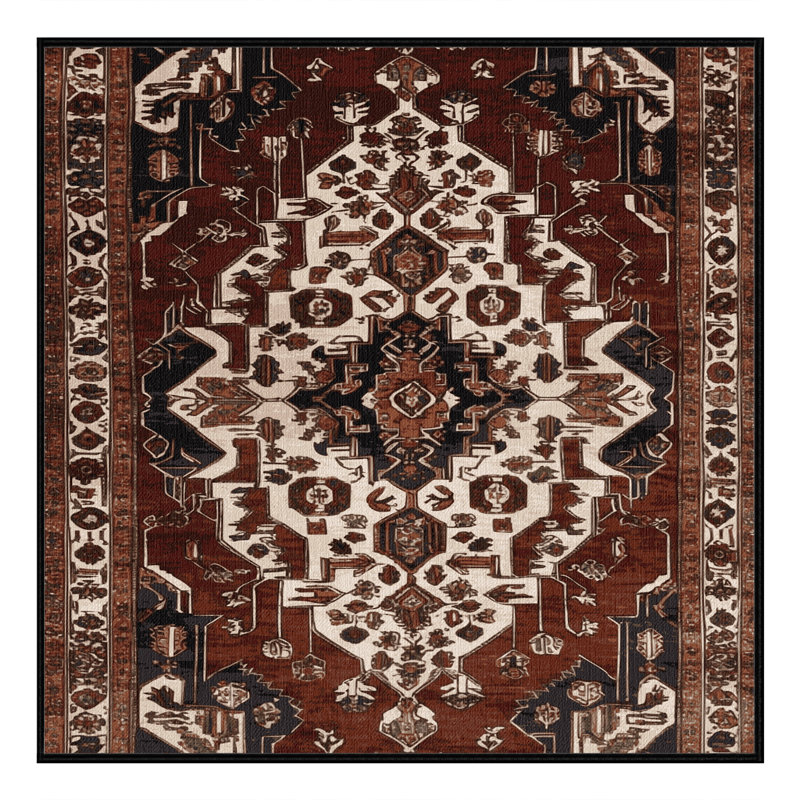 Machine Washable Persian Black Area Rug, Square 6'
