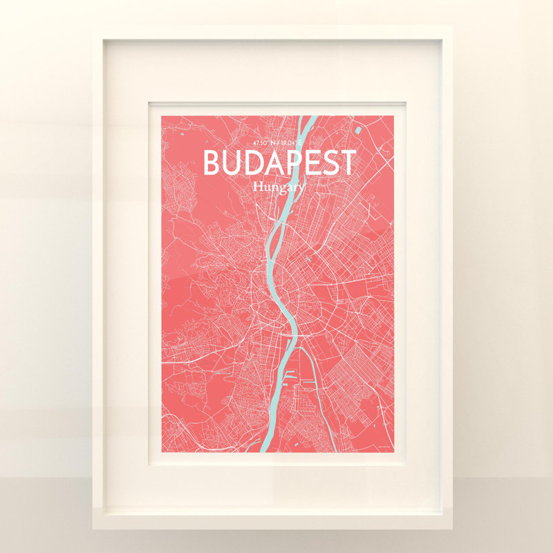 Budapest City Map In Maritime - No Frame Print, 24cm H x 18cm W x 0.05cm D