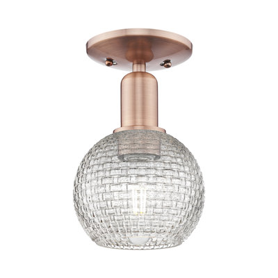 Arcadia - Athènes - Plafonnier semi-encastré 1 lumière 6 po - Finition cuivre antique - Abat-jour panier en tissage transparent