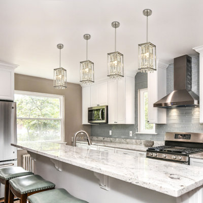 Luminaire suspendu carré en cristal, luminaire suspendu moderne réglable à 1 lumière pour îlot de cuisine, salle à manger
