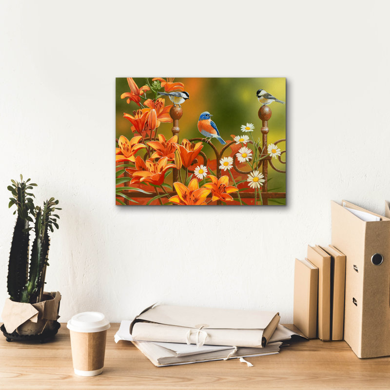 «Rusty Fence and Lilies» par William Vanderdasson, H 12 po x l 16 po x P 0,75 po