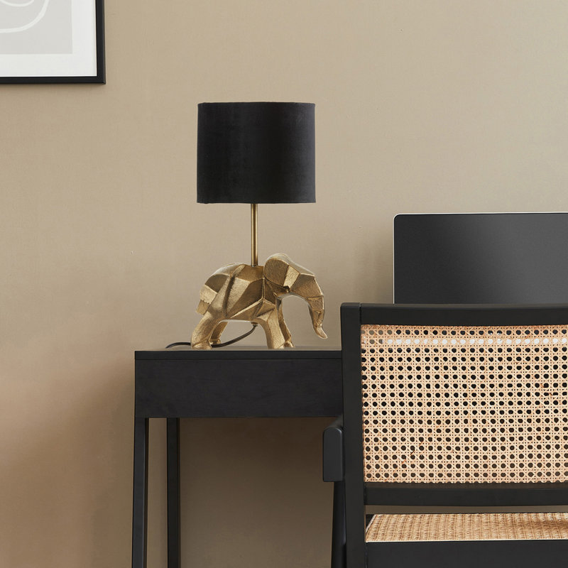 15.5''H Black Drum Shade With Novelty Elephant Base Table Lamp 