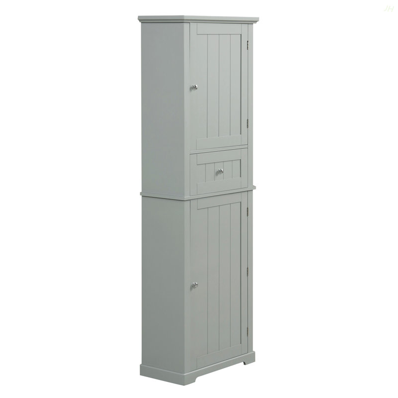 Grande armoire de rangement pour salle de bain, armoire de rangement autoportante avec tiroir et tablette réglable, panneau de fibres à densité moyenne avec finition peinte