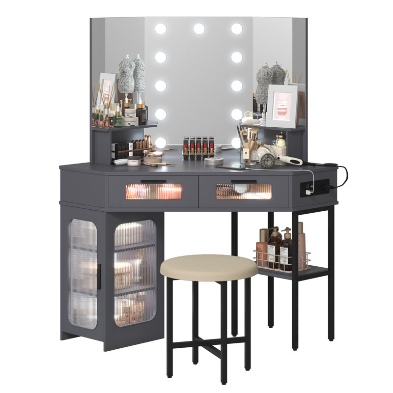 Chantle Dressing Table with Mirror, Grey