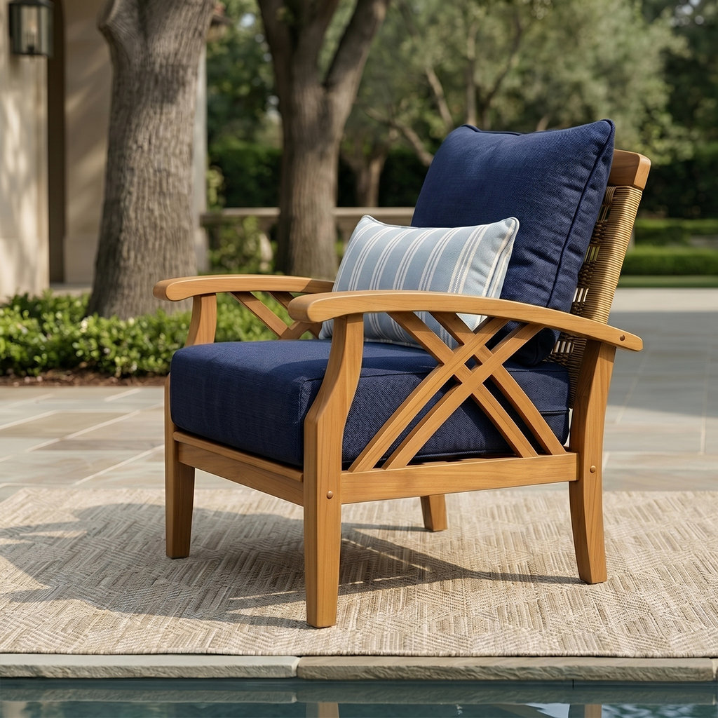 Cotesfield Teak Patio Lounge Chair, Navy