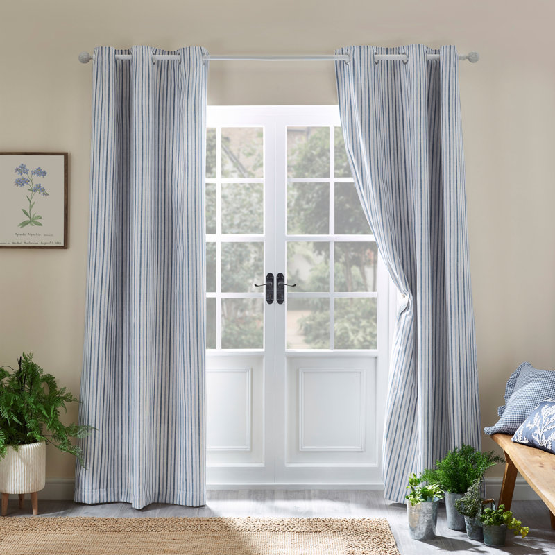 Logan Stripe Lined Eyelet Curtains, Blue, 168cm Width x 229cm Drop