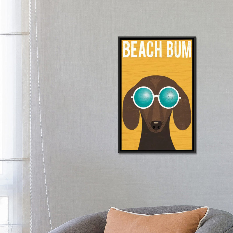 « beach bums series : teckel ii », reproduction d’impression sur toile, H 26 po x l 18 po x P 1,5 po, Toile avec cadre noir
