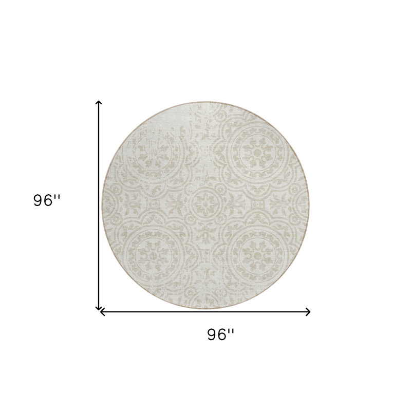 Tapis rond 8 po ivoire et beige