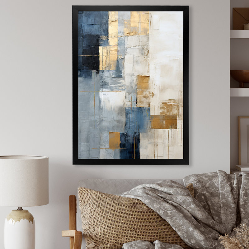 Beige et or, paysage d'hiver simple - reproductions d'art murales abstraites, H 20 po x l 12 po x P 1 po, Cadre simple noir