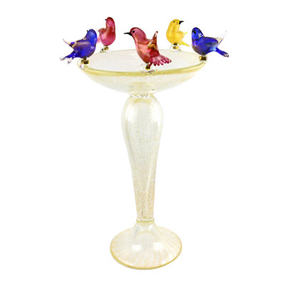 Bain d'oiseaux en verre de Murano avec 5 oiseaux de couleurs assorties
