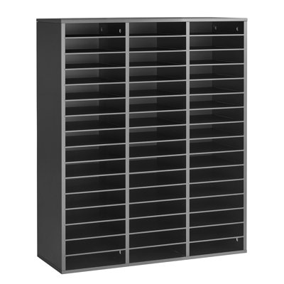 Wood Literature Organizer with 48 Compartments, Black Countertop Sorter for Files, Documents, and Papers, Featuring Adjustable Shelves for Office, Home, or Classroom Use