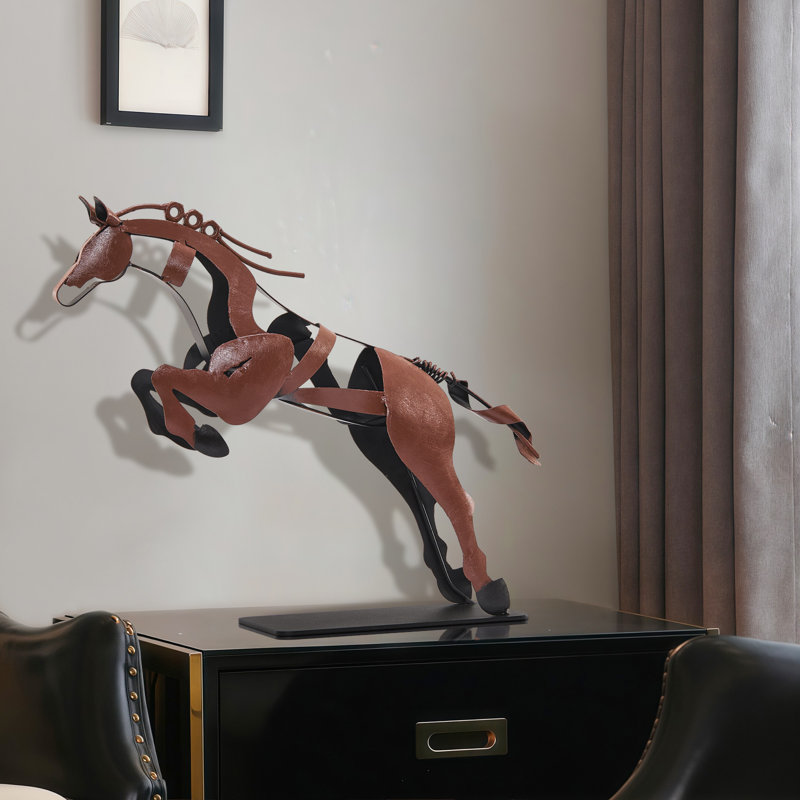 Kabron Handmade Metal Horse Statue Sculpture Décor Gifts For Horse Lovers, Brown