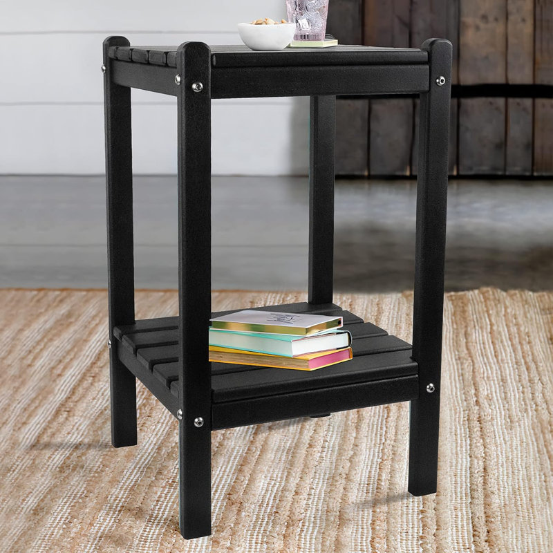 Table d'appoint Adirondack en PEHD résistante aux intempéries, 66 cm de hauteur, table de bout de patio à 2 niveaux, Black