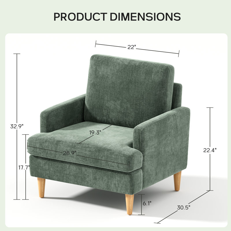 Chaise d'appoint avec pieds en bois massif, Chenille verte