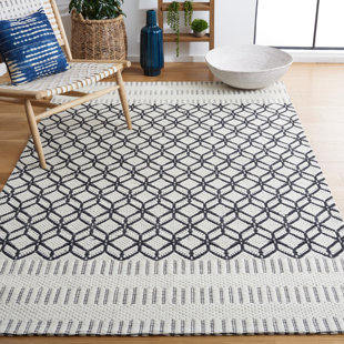 Allyx Hand Woven Wool/Cotton Geometric Rug in Ivory/Black