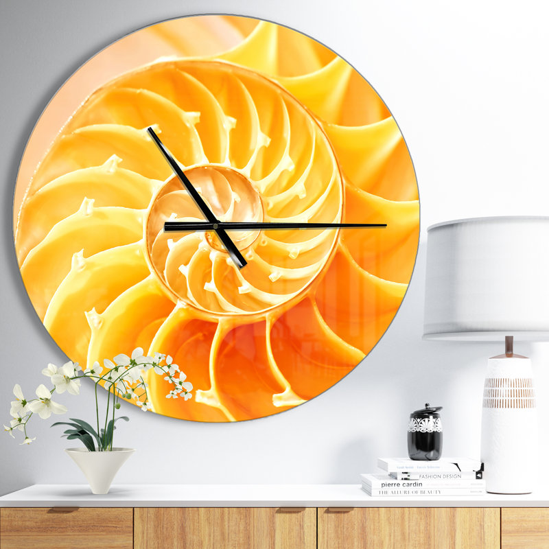 Yellow Nautilus Shell - Modern wall clock, Medium