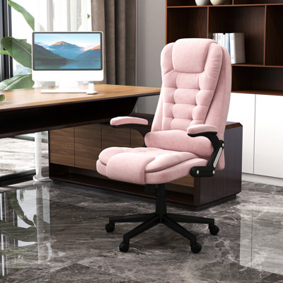 Fauteuil de massage inclinable, velours rose, lombaire chauffant, hauteur réglable et chaleur et massage rose, confort pour une longue journée