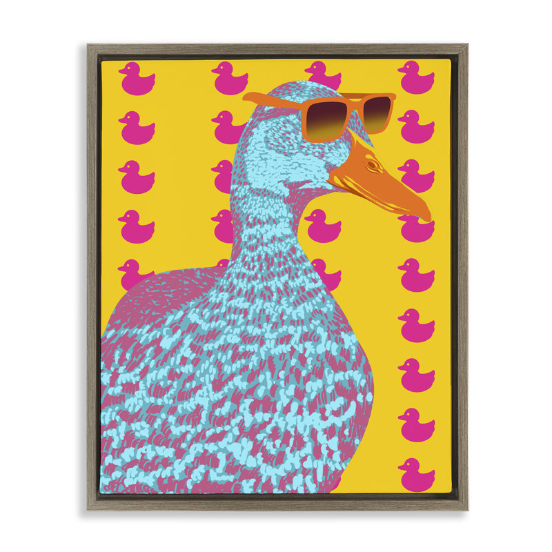 Cadre flottant Quirky Vibrant Goose, design par Marcus Prime, Cadre flottant orme Montalcino, H 21 po x l 17 po