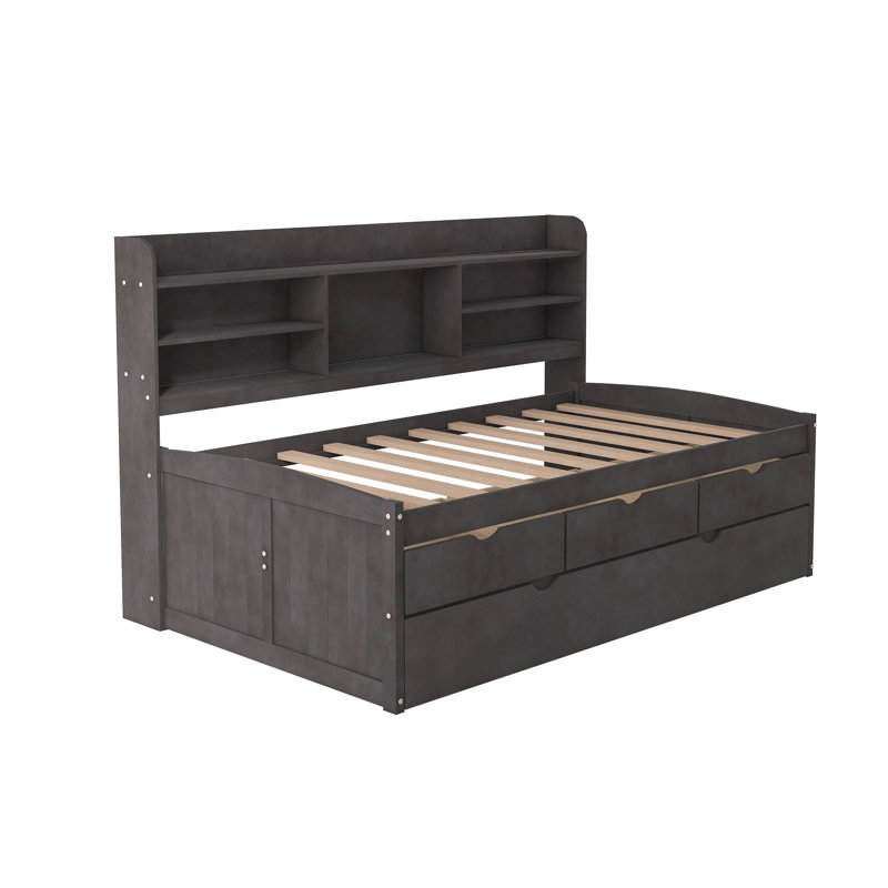 Lit avec rangement gigogne, Brun antique, Simple