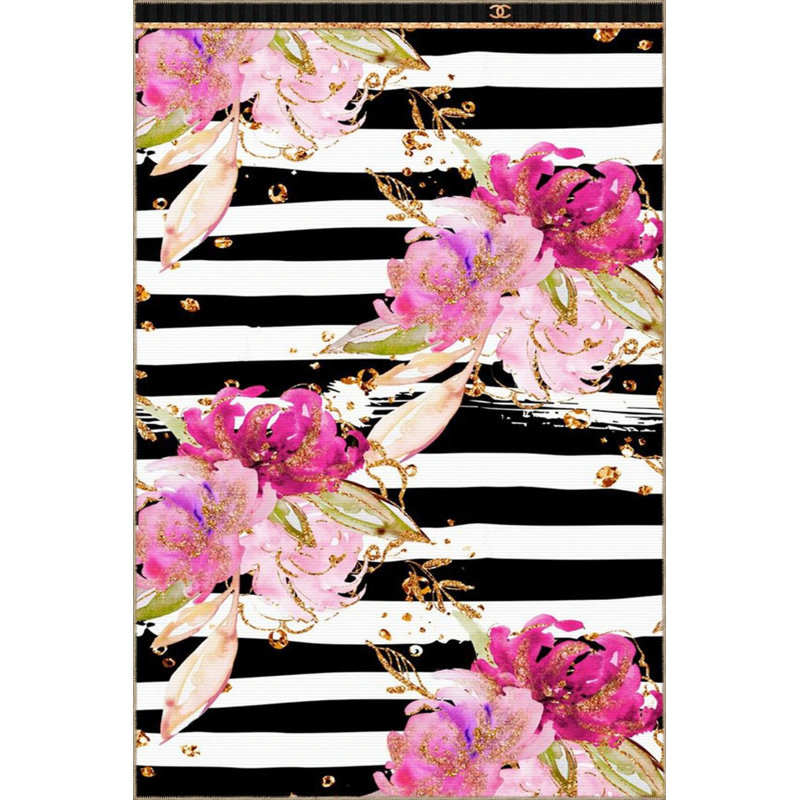 Tapis décoratif rose à motif floral de couleur rétro, Rectangle 5 pi 2 po x 7 pi 7 po