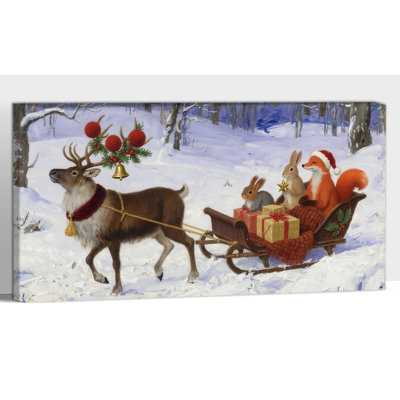 Abhirami - traîneau de rennes, scène d'hiver, impressions sur toile, animaux et cadeaux, affiche prête à accrocher, décoration murale de Noël, 16 po x 32 po