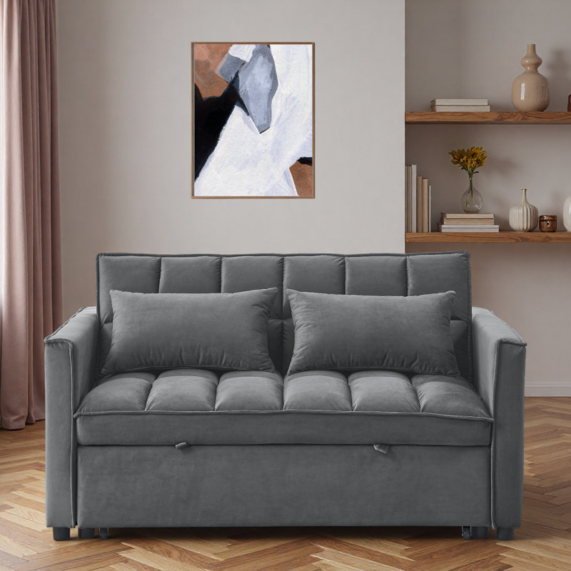 Canapé convertible 3 en 1 avec dossier réglable, 2 poches latérales et 2 coussins, Gris