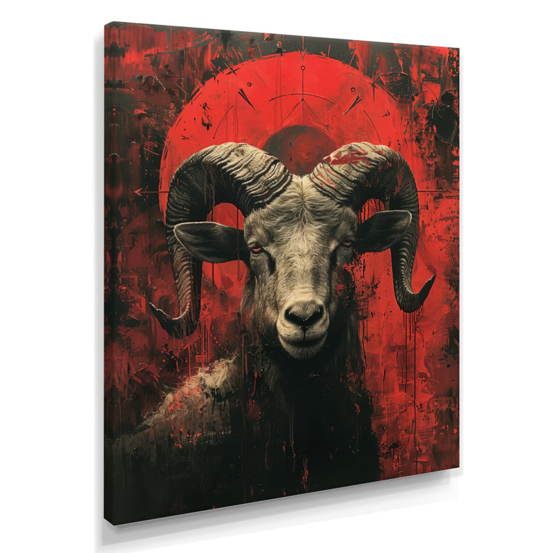 «Grey Red Astrology Rams Rebellion Aries», art mural astronomie, Toile tendue, H 34 po x l 44 po