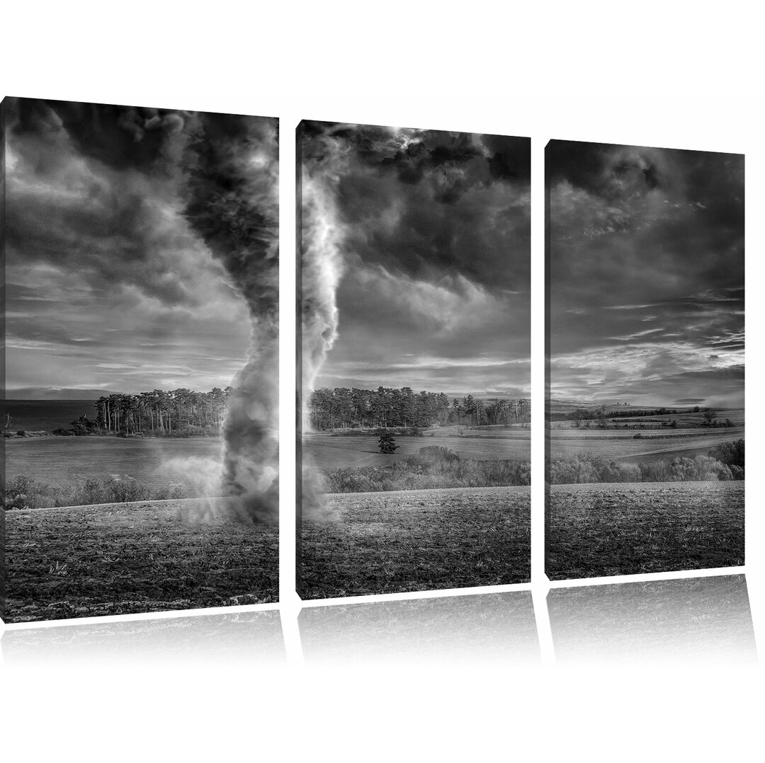 3-tlg. Leinwandbilder-Set „Schwarzer Tornado auf dem Feld“, Fotodruck