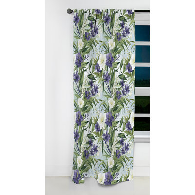 Rideau occultant en velours floral vert et mauve à motif tropical V - 1 panneaux
