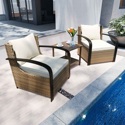 Ensemble de conversation de patio en osier 3 pièces pour 2 personnes avec coussin