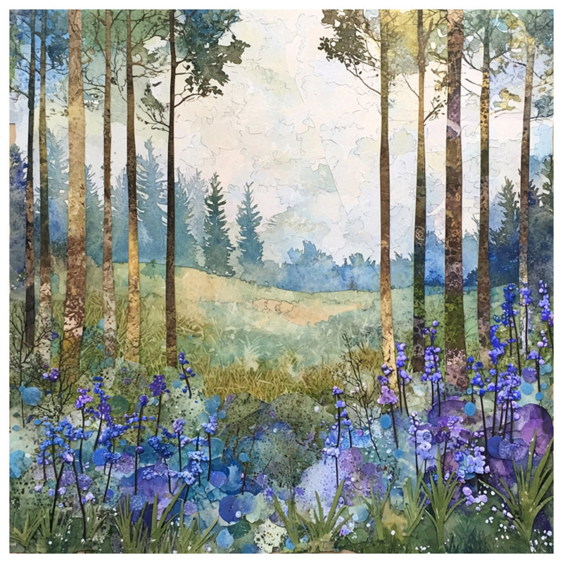 Forest Landscape With Wildflowers Wall Tapestry - Landscape Wall Decor, H 104 po x 88 avec 4 œillets
