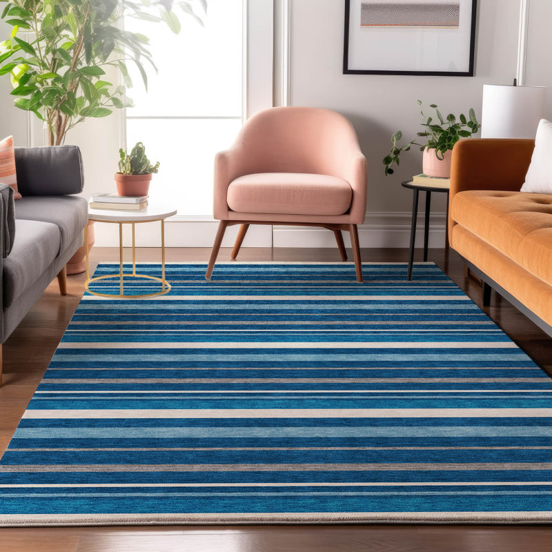 Tapis en denim de qualité supérieure lavable à la machine Prisco, Rectangle 10 pi x 14 pi