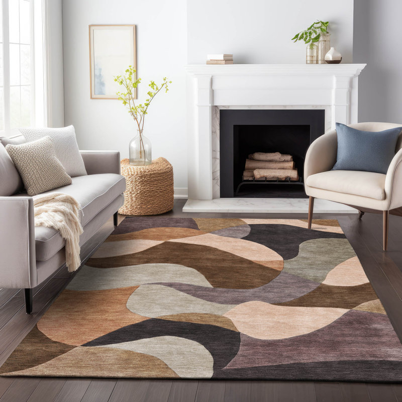 Tapis abstrait intérieur / extérieur lavable à la machine Jacinto ACN2141, Rectangle 10 pi x 14 pi