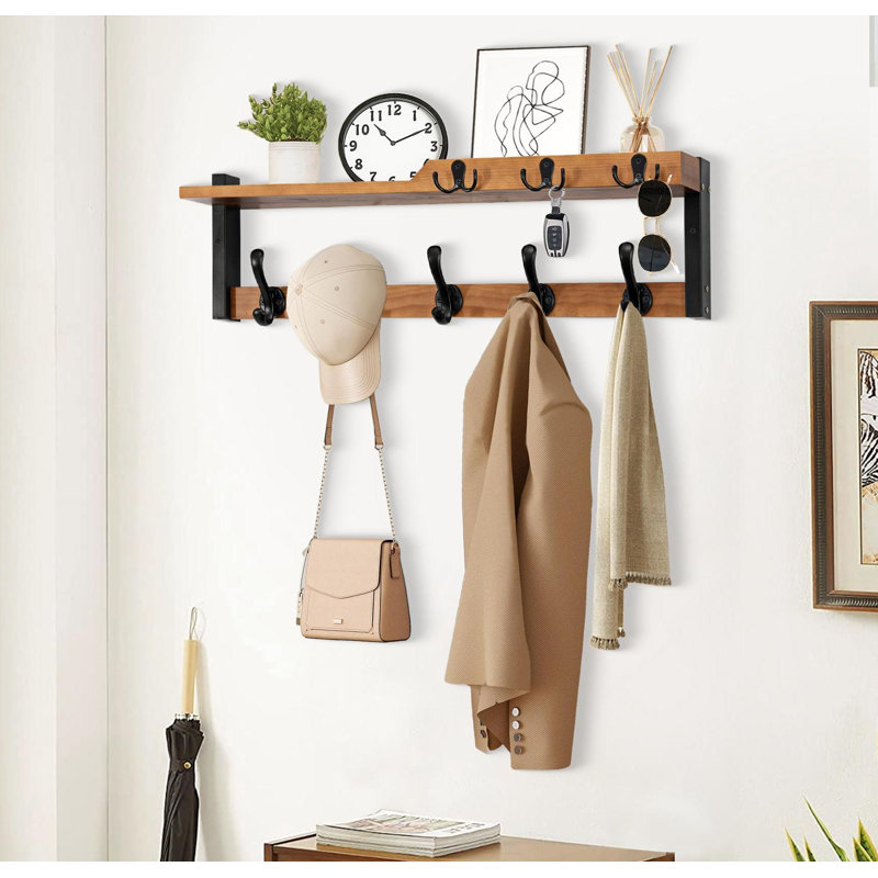4 In 1 Coat Rack Wall Mount With Shelf, Coat Hooks For Wall 25.2" Entryway Coat Hanger Wall Mount With Key Hooks And Mail Holder