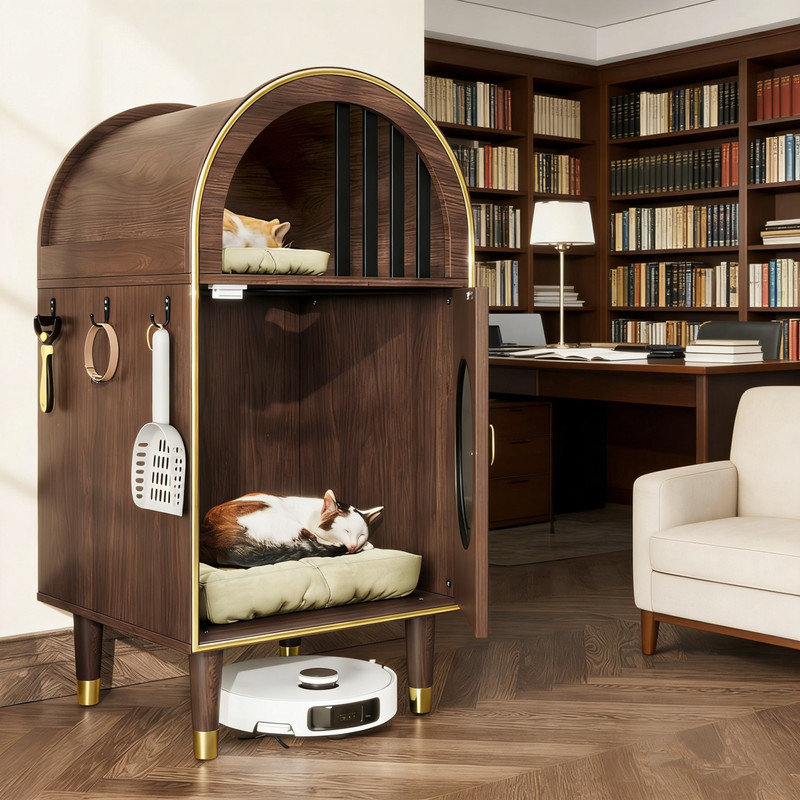 Mobilier de luxe pour litière pour chat, lit et abri pour chat 2-en-1 à 2 niveaux, maisonnette décorative pour la maison