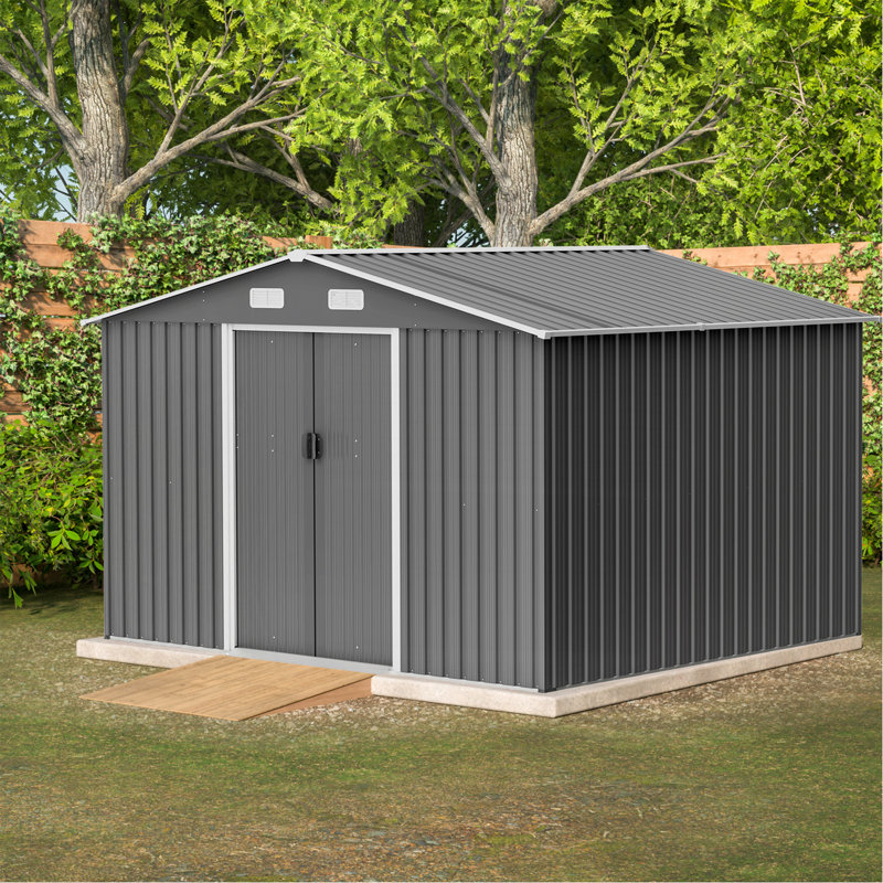Remise de rangement extérieure 10 pi x 8 pi, portes verrouillables, remise à outils pour jardin, patio, cour arrière, pelouse, gris