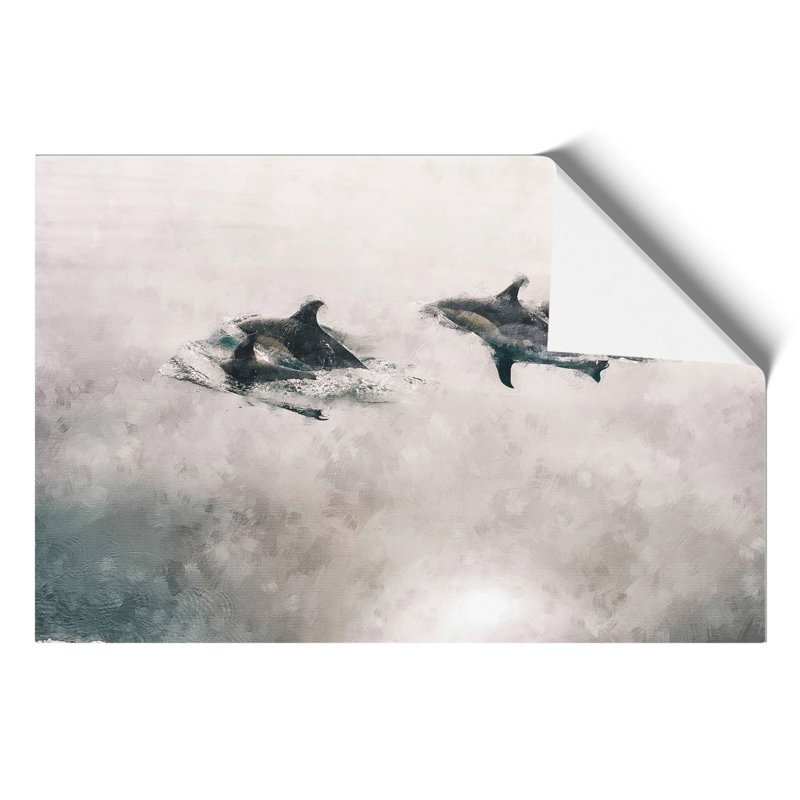 Swimming Dolphins Painting - Frameless Print, 21cm H x 30cm W x 0.1cm D