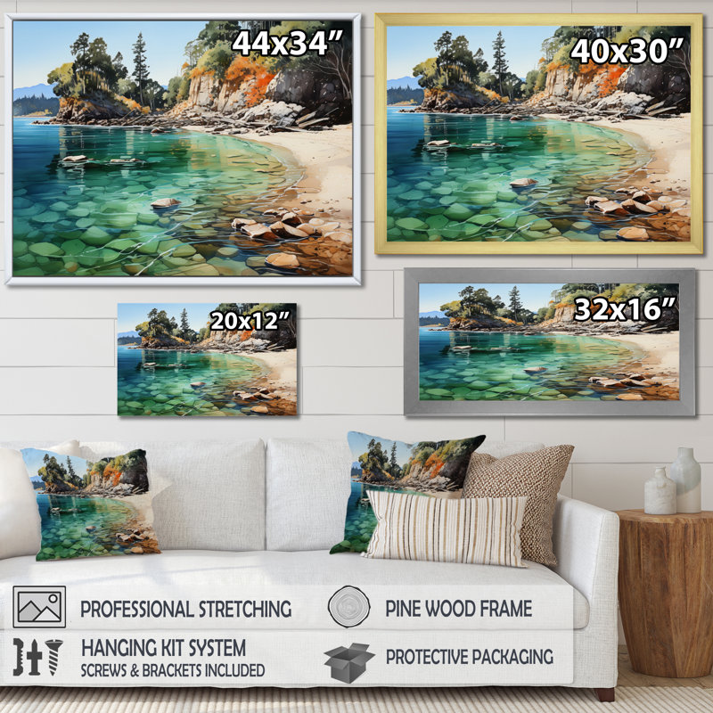 Biram Rocky Beach Seaside Reflections I - impression, H 34 po x l 44 po x P 1,5 po, Toile tendue