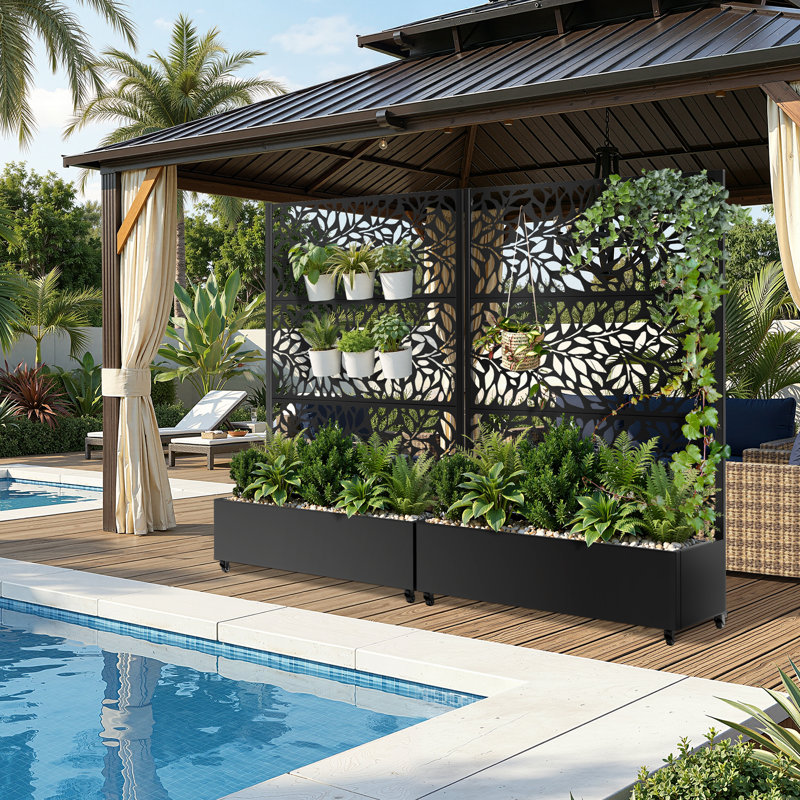 Raised Garden Bed with Trellis on Wheels – Versatile Metal Planter Box with Trellis, Multi-Style Planter Boxes with Trellis Privacy Screen for Patio and Garden