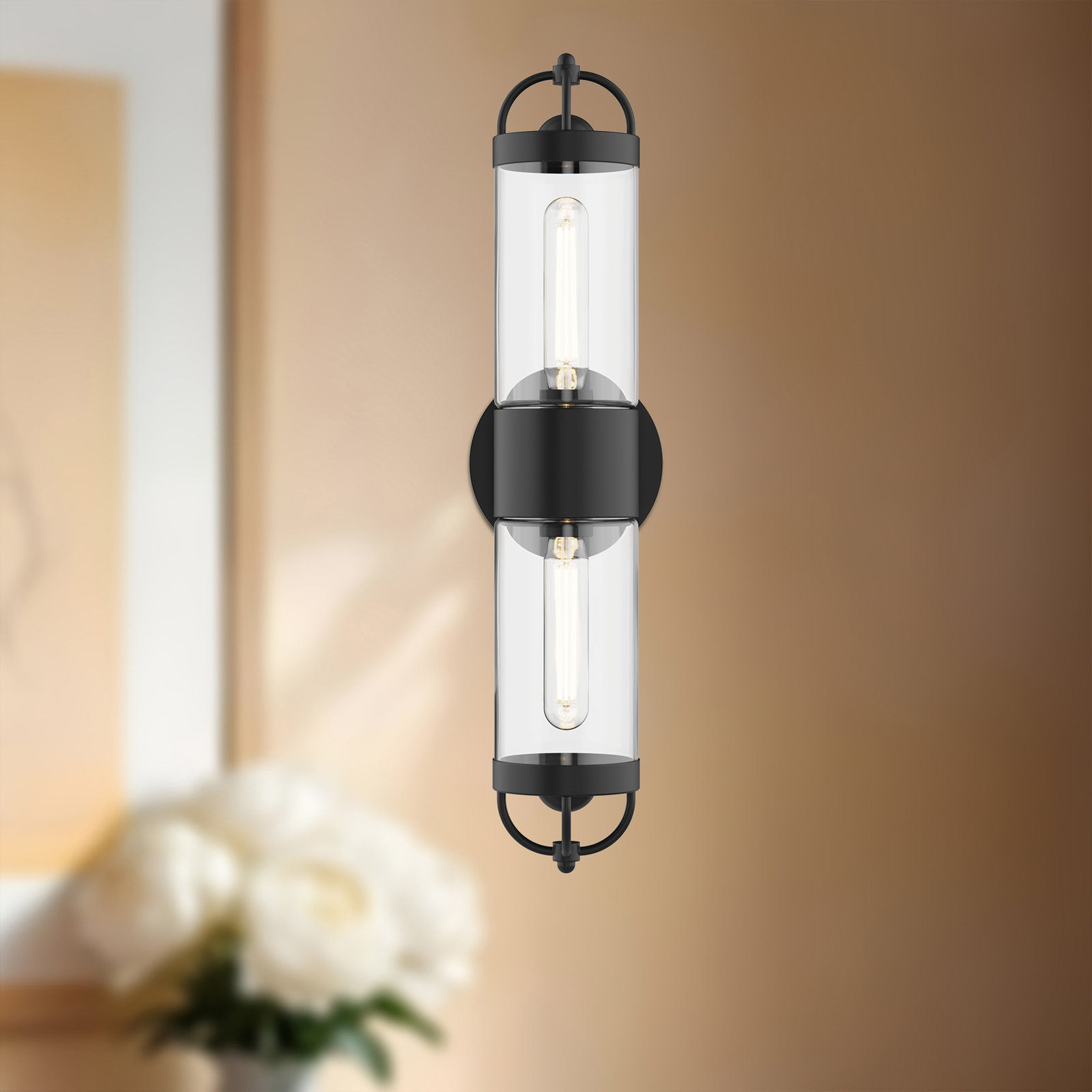 Santi 2 Light Cylinder Outdoor Wall Light, Matte Black