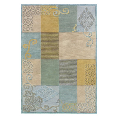 tapis bleu/brun clair en laine touffeté à la main Vision