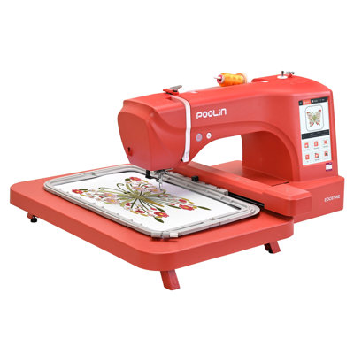 Machine à broder informatisée Poolin EOC07-RE avec zone de broderie maximale de 7,8 po x 14,9 po avec 4 cercles, écran tactile ACL de 7 po, 8 fontes, 12 langages, 200 motifs de fantaisie, USB et sans fil, logiciel pour ordre commercial, bricolage, cadeaux pour femmes