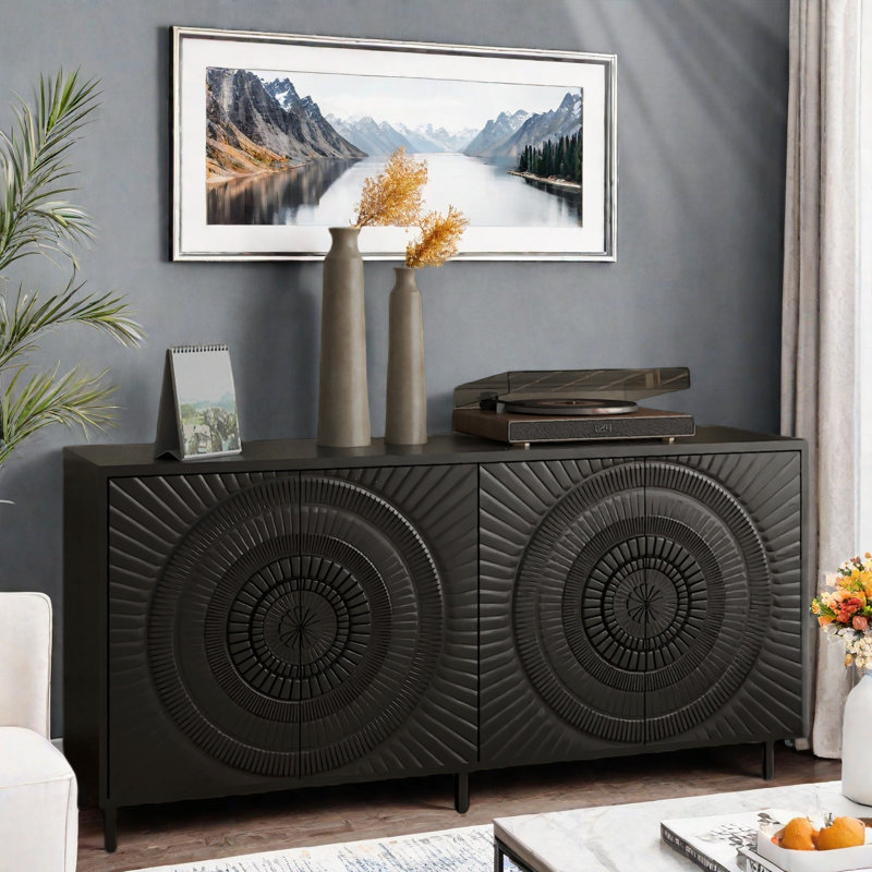 Elegant 4 Doors Sideboard With Carved Flower Pattern