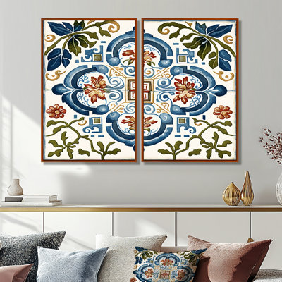 Mediterranean Tiles In Retro Blue I - Blue Wall Art