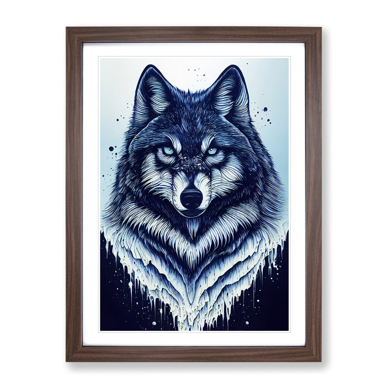 Winter Wolf Art No.3 - Wall Art, 66cm H x 48cm W, Walnut Framed Paper, White