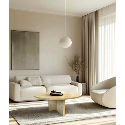 Table basse en marbre naturel jaune beige doré, petite table de salon avec surface polie, pierre véritable.