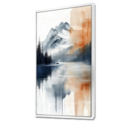 «Gray Orange Nature Reflection in Mist III», reproduction d'art encadrée sur toile gris tranquille