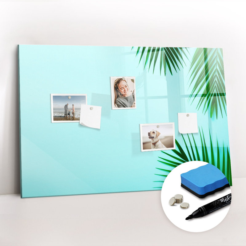 Magnetic Memo Board Whiteboard - 90 x 60 cm - With Marker and Magnets - Tropical leaves