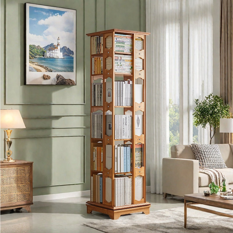 Bibliothèque tournante en bois massif, H 73,62 po x l 17,72 po x P 17,72 po